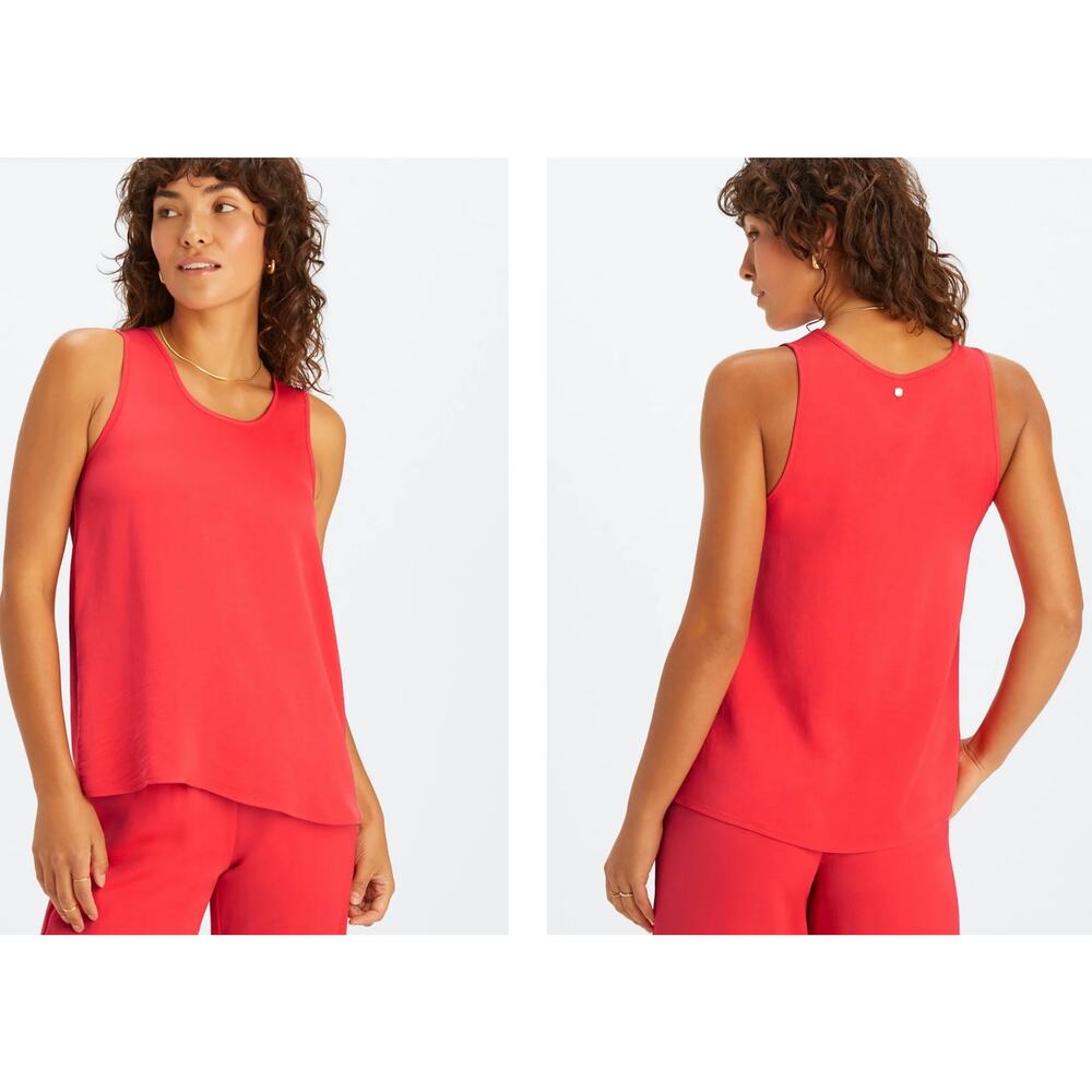 Fabletics Ecosatin Tank Top Sz L Strawberry Red Scoop Neck Sleep Shirt